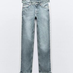 Zara Women's Gray Straight Leg Jeans with White Stripe
